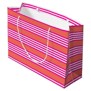 Fuchsia and living coral five stripes pattern large gift bag