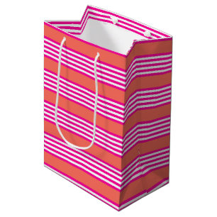 Fuchsia and living coral five stripes pattern medium gift bag