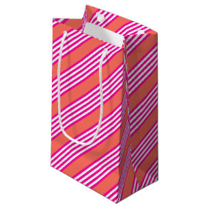 Fuchsia and living coral five stripes pattern small gift bag