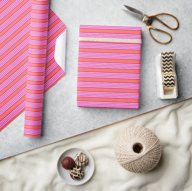 Fuchsia and living coral five stripes pattern wrapping paper (Crafts)