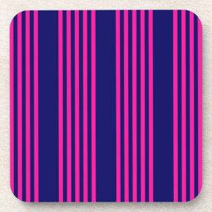 Fuchsia and navy blue five stripes pattern coaster
