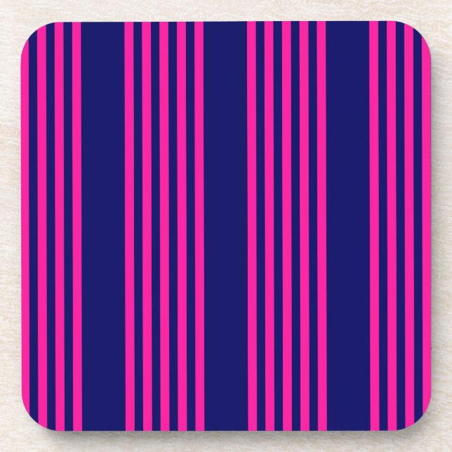 Fuchsia and navy blue five stripes pattern coaster (Front)