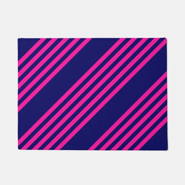 Fuchsia and navy blue five stripes pattern doormat (Front)