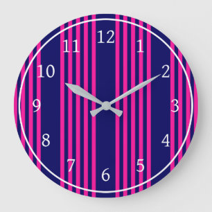 Fuchsia and navy blue five stripes pattern large clock