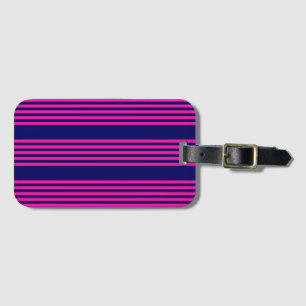 Fuchsia and navy blue five stripes pattern luggage tag