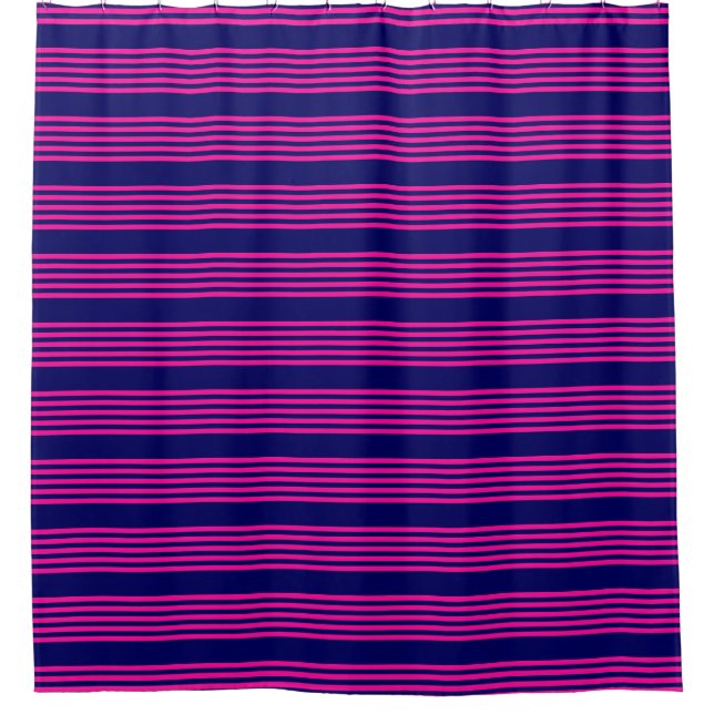 Fuchsia and navy blue five stripes pattern shower curtain (Front)