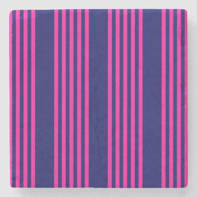Fuchsia and navy blue five stripes pattern stone coaster (Front)
