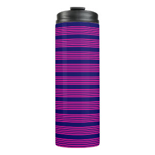 Fuchsia and navy blue five stripes pattern thermal tumbler