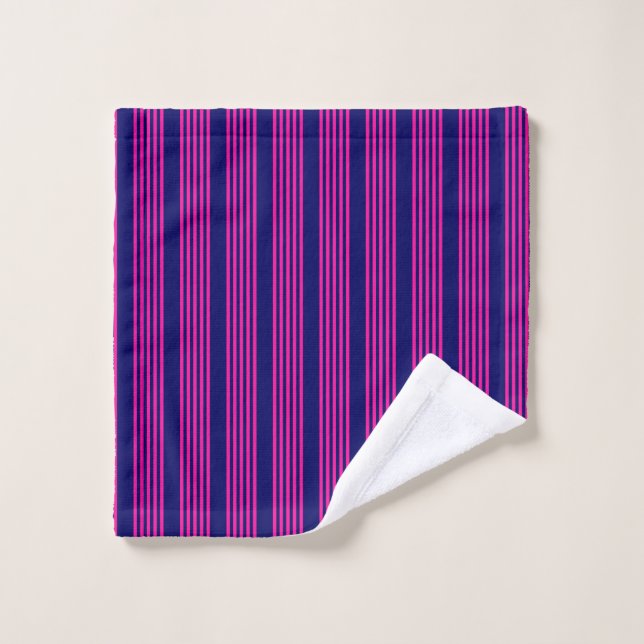 Fuchsia and navy blue five stripes pattern wash cloth (Wash Cloth)