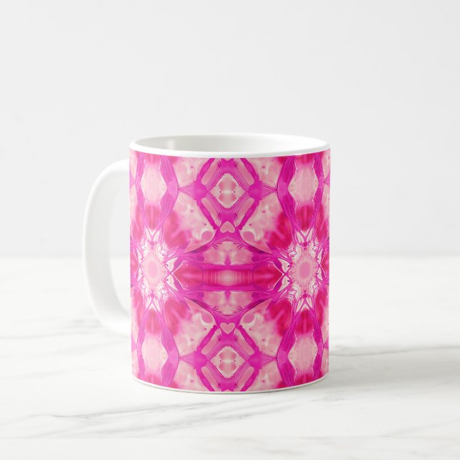 Fuchsia and Pastel Pink Tie Dye Pattern Coffee Mug (Front Left)