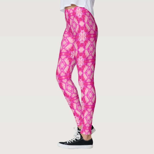Fuchsia and Pastel Pink Tie Dye Pattern Leggings (Left)