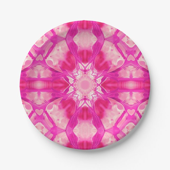 Fuchsia and Pastel Pink Tie Dye Pattern  Paper Plate (Front)