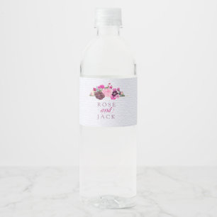 Fuchsia and Plum Floral Water Bottle Label