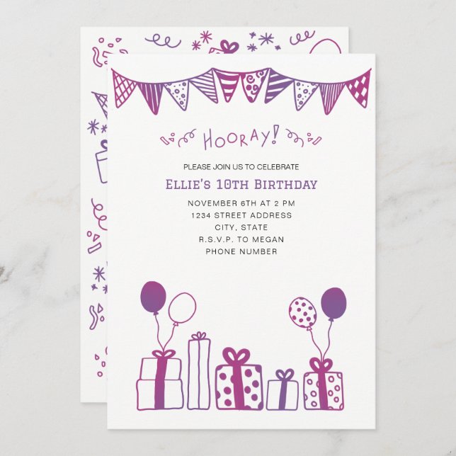 Fuchsia And Purple Celebration Invitation (Front/Back)