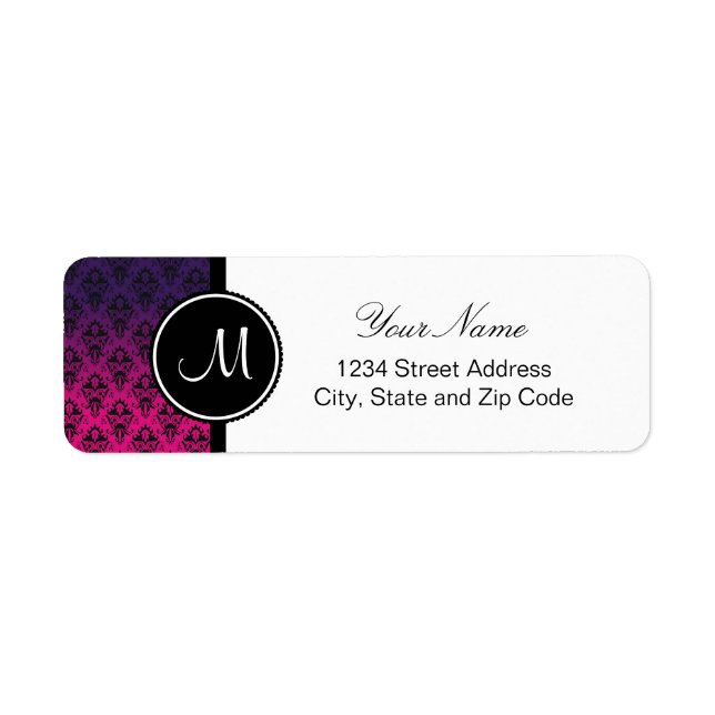 Fuchsia and Purple Damask Pattern Return Address Label (Front)