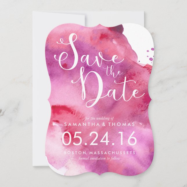 Fuchsia and Purple Watercolor Save the Date (Front)