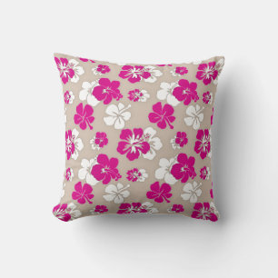 Fuchsia and Sand Hibiscus Cushion