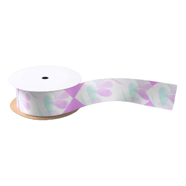 Fuchsia and Turquoise Leaves Ribbon Satin Ribbon (Spool)