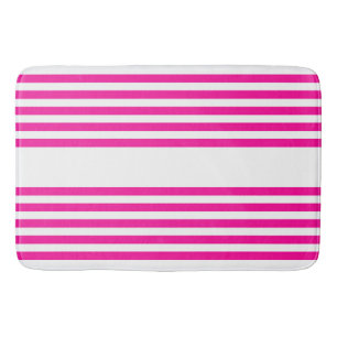 Fuchsia and white five stripes pattern bath mat