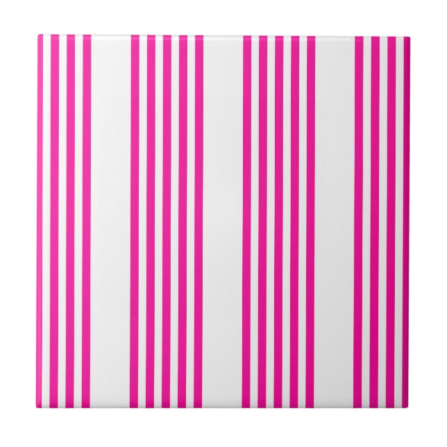 Fuchsia and white five stripes pattern ceramic tile (Front)