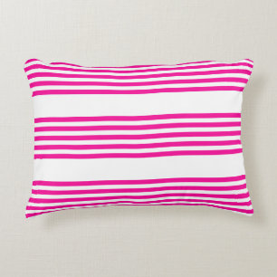 Fuchsia and white five stripes pattern decorative cushion