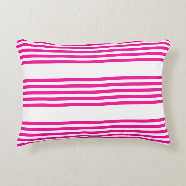 Fuchsia and white five stripes pattern decorative cushion (Front)