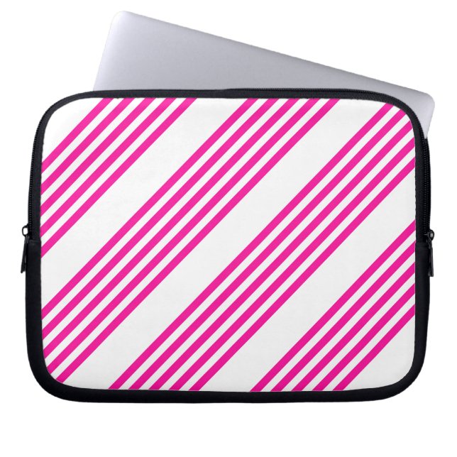 Fuchsia and white five stripes pattern laptop sleeve (Front)