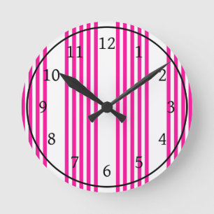 Fuchsia and white five stripes pattern round clock