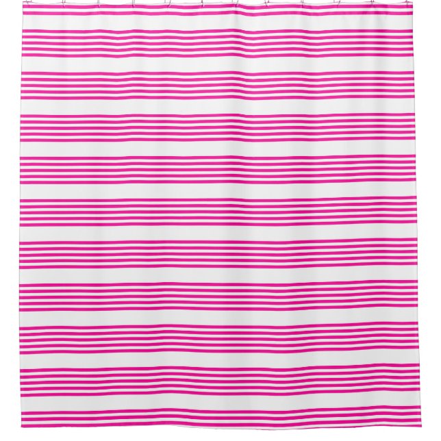 Fuchsia and white five stripes pattern shower curtain (Front)