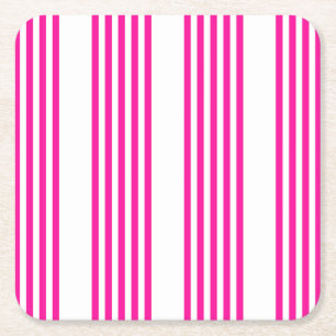 Fuchsia and white five stripes pattern square paper coaster
