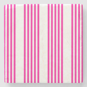Fuchsia and white five stripes pattern stone coaster