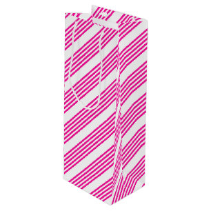 Fuchsia and white five stripes pattern wine gift bag