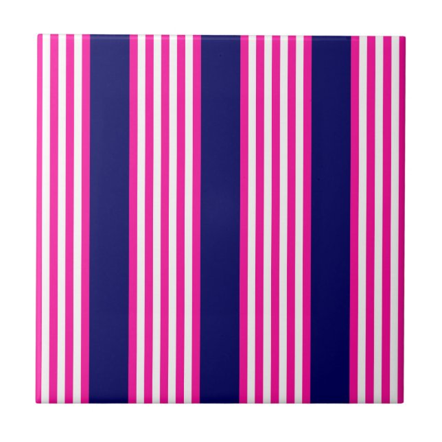 Fuchsia and white five stripes pattern with blue ceramic tile (Front)