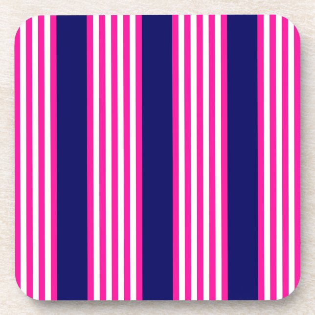 Fuchsia and white five stripes pattern with blue coaster (Front)