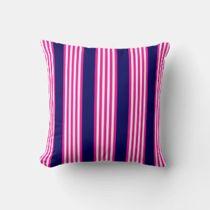 Fuchsia and white five stripes pattern with blue cushion