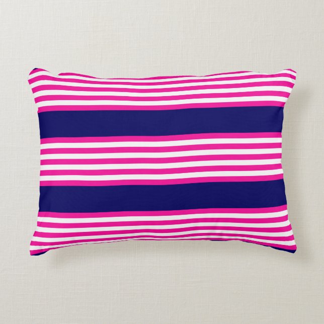 Fuchsia and white five stripes pattern with blue decorative cushion (Front)