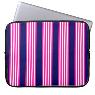 Fuchsia and white five stripes pattern with blue laptop sleeve