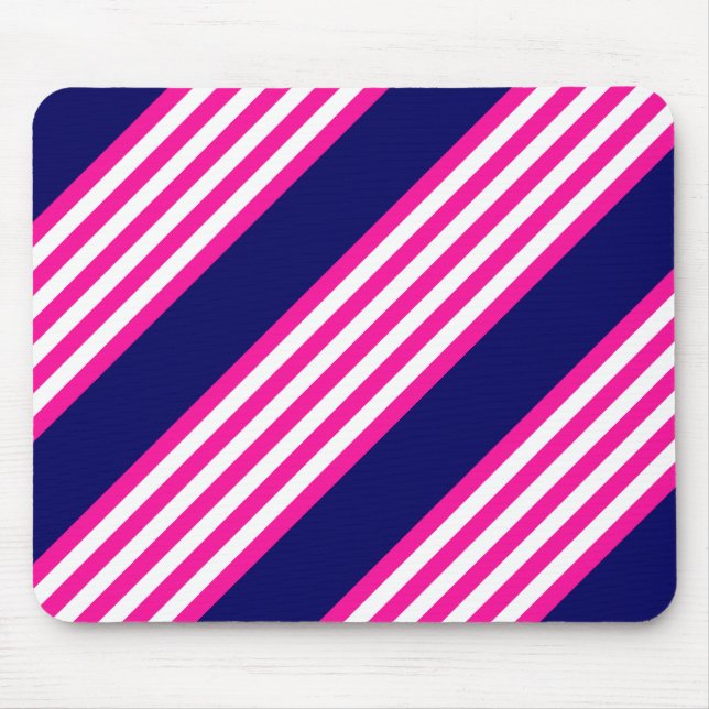 Fuchsia and white five stripes pattern with blue mouse pad (Front)