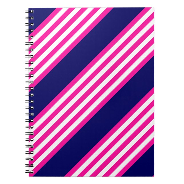 Fuchsia and white five stripes pattern with blue notebook (Front)