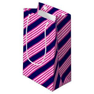 Fuchsia and white five stripes pattern with blue small gift bag