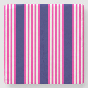 Fuchsia and white five stripes pattern with blue stone coaster
