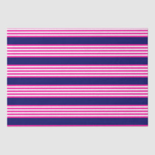 Fuchsia and white five stripes pattern with blue tissue paper