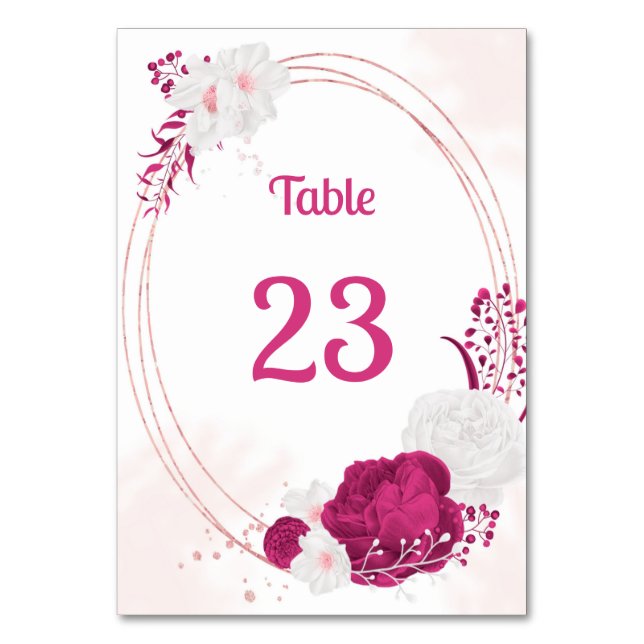 fuchsia and white flowers botanical wreath table n number (Front)