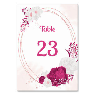 fuchsia and white flowers botanical wreath table n table number