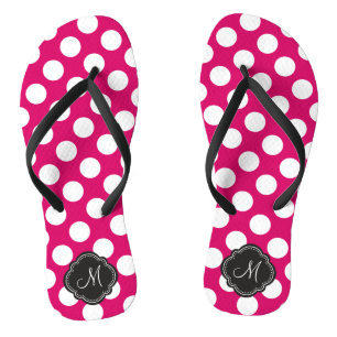 Fuchsia and White Polka Dots with Monogram Thongs