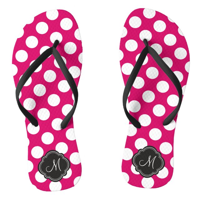 Fuchsia and White Polka Dots with Monogram Thongs (Footbed)