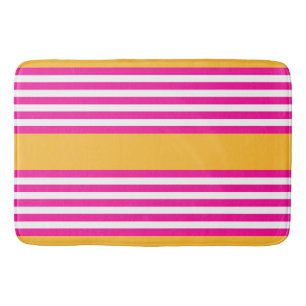 Fuchsia and yellow five stripes pattern bath mat