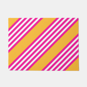 Fuchsia and yellow five stripes pattern doormat