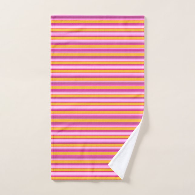 Fuchsia and yellow five stripes pattern hand towel (Hand Towel)