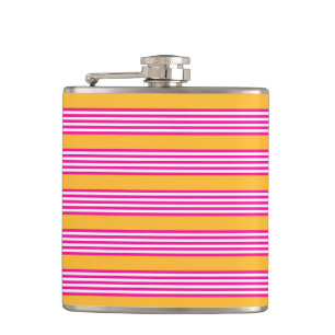 Fuchsia and yellow five stripes pattern hip flask
